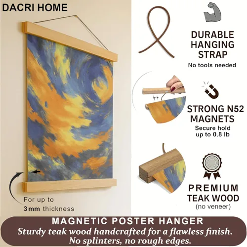 Miniatura 2 de Dacri Home - Colgador magnético para marcos de pósteres. Marco de madera fácil de colgar. Amplia compatibilidad con pasadores de madera para colgar