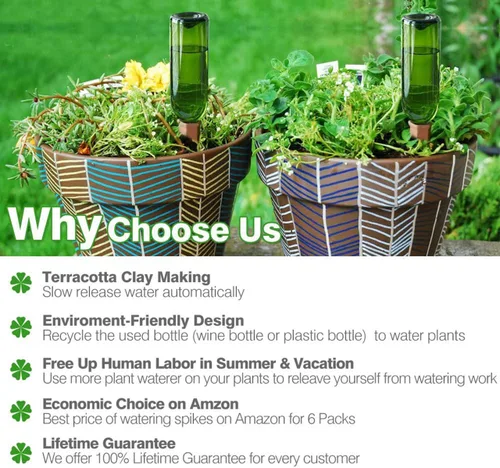 Miniatura 2 de Dispositivos de Riego de Plantas Paquete de 4 Regador de Plantas de Terracota para Vacaciones Estacas de Riego para Botellas de Vino Picos de Riego
