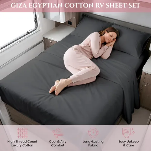 Miniatura 2 de RV King Giza - Juego de sábanas de algodón para caravanas para remolques de viaje, 4 piezas, 10 a 15 pulgadas de profundidad, RV King: 72 x 80 Gris