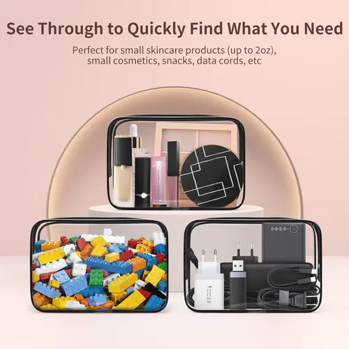 Miniatura 3 de TISRATOK 12 piezas Bolsa de maquillaje transparente para mujeres con cremallera, estuche de aseo aprobado por la TSA, bolsa de cosméticos a granel