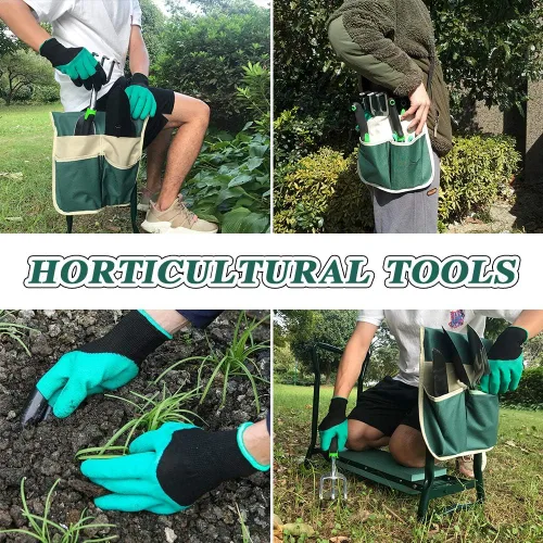Miniatura 5 de Taburete plegable de jardín resistente con guantes de bolsillo extraíbles grandes y almohadilla de EVA suave para amantes de la jardinería