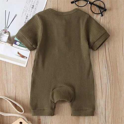 Miniatura 85 de Mameluco unisex de manga corta para bebé recién nacido, con botones, de una pieza, ropa de color sólido