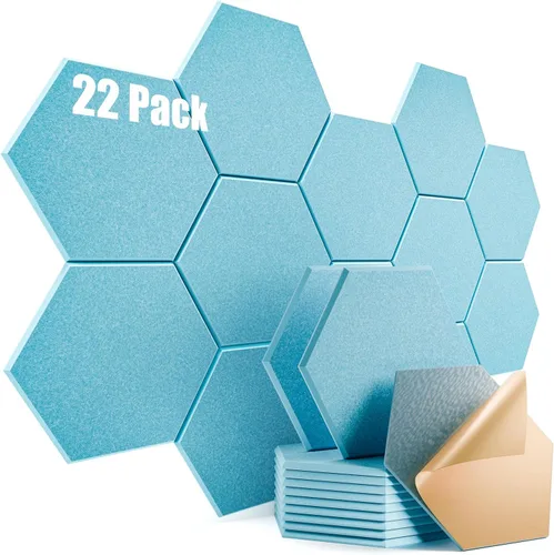 Miniatura 86 de Paquete de 12 paneles acústicos autoadhesivos de 12 x 10 x 0.4 pulgadas, paneles de espuma a prueba de sonido con alta densidad, diseño forrado