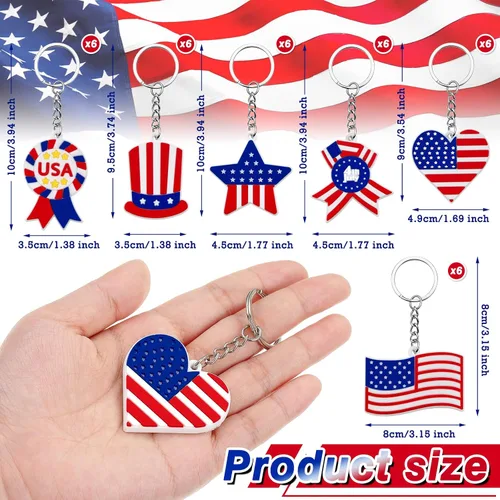 Miniatura 2 de Paquete de 36 llaveros con la bandera estadounidense del 4 de julio, llaveros de Estados Unidos para niños con llavero de 250 aniversario