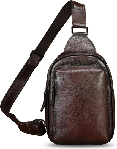 Miniatura 2 de LRTO Bolso bandolera pequeño de cuero genuino para mujeres y hombres, bolsa cruzada para el pecho, mochila para senderismo, deportes, viajes