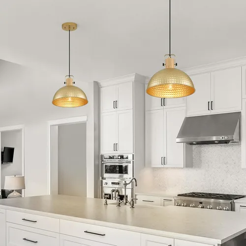 Miniatura 7 de Luces colgantes doradas de 12 pulgadas, luces colgantes mate martilladas para isla de cocina, granja industrial, altura ajustable, lámparas Dorado