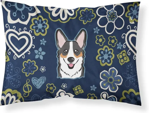 Caroline's Treasures BB5106PILLOWCASE - Funda de almohada de tela tricolor de Corgi con flores azules, ligera, súper suave, fácil de cuidar,