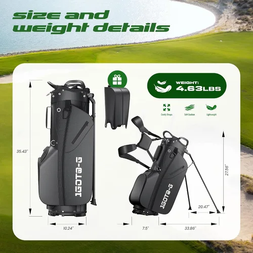 Miniatura 7 de Bolsa de soporte de golf de 7 vías, bolsas ligeras para palos de golf con 7 divisores de longitud completa, hielera, capucha de lluvia para hombres