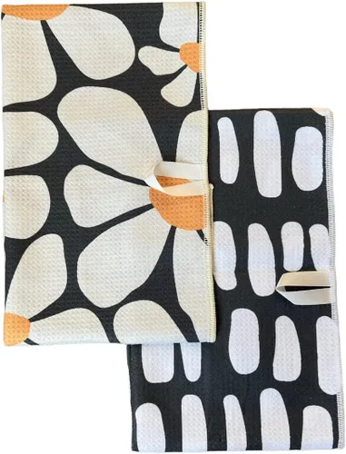 Miniatura 23 de Paquete de 2 Paños de cocina de doble cara Microfibra de tejido gofre Altamente absorbente Lazo para colgar Paños de cocina