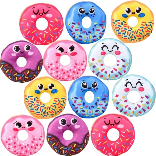 ArtCreativity Mini donas de peluche con cara sonriente para niños, juego de 12, juguetes de peluche suaves en varios colores, lindo recuerdo de