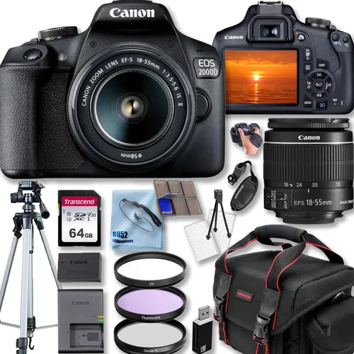 Canon EOS 2000D / Rebel T7 Cámara DSLR con lente EF-S 18-55MM F/3.5-5.6 is II + trípode de 50 pulgadas + bolsa de hombro para cámara + paquete de