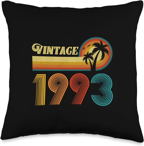 Vintage 1993 Birthday Gift for Men Women 33 Years Retro Palm Throw Pillow