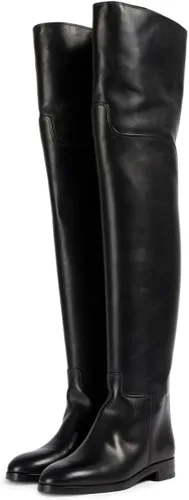 Miniatura 7 de YDN Botas planas de pantorrilla ancha para mujer, con puntera redonda, por encima de la rodilla, con tacón bajo, botas altas hasta el muslo, zapatos