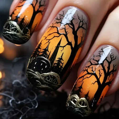 Miniatura 8 de Uñas postizas a presión de Halloween, uñas postizas cuadradas cortas con diseños de gato negro, acabado degradado brillante, cobertura completa