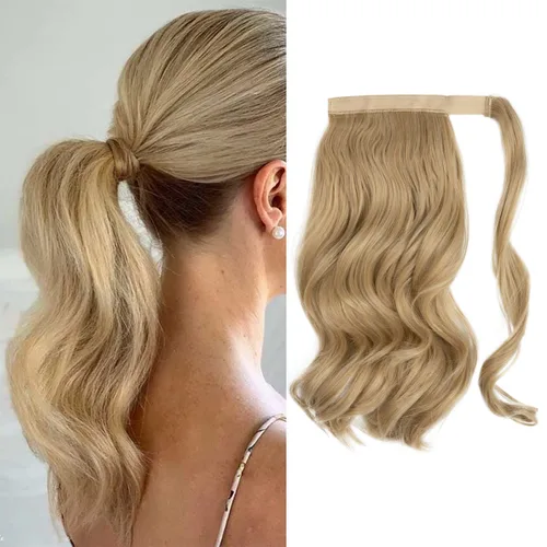 Miniatura 19 de CJL HAIR Extensión de cola de caballo de 18 pulgadas con cabello rizado y ondulado, clip de cola de caballo, peluca sintética falsa para mujeres