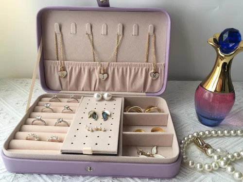 Miniatura 7 de Joyero organizador para viajes, joyería de piel sintética para niñas, organizador de joyas para aretes, collares, anillos, relojes, bodas