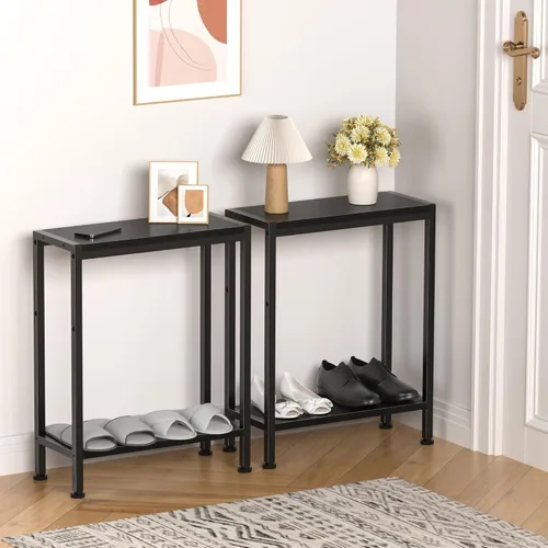 Miniatura 8 de Mesa auxiliar estrecha para espacios pequeños, mesa auxiliar delgada de 2 niveles, mesita de noche delgada, mesa de sofá delgada para aperitivos