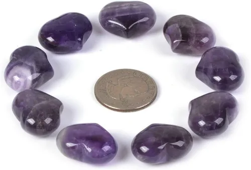 Miniatura 2 de Justinstones Caja de regalo de piedra preciosa natural de amatista curativa de 1 pulgada, mini bolsillo de corazón hinchado, caja de regalo