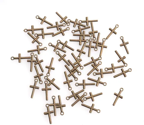 50 piezas de dije de cruz de metal religioso, plata antigua, vintage, mini cuentas para hacer joyas, accesorios, aretes, pulsera, collar, llavero,