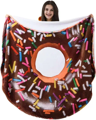 Miniatura 4 de Vessia Manta con estampado de donas marrones, manta realista y divertida de comida para adultos y niños, 300GSM, suave manta gigante de donas