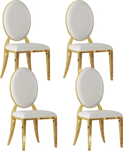 Miniatura 54 de Juego de 2 sillas con 2 sillas de comedor de piel sintética blanca, silla de cocina moderna con respaldo ovalado y patas de acero inoxidable