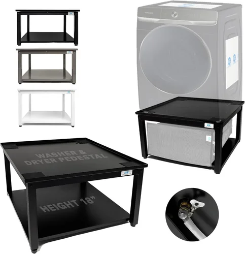 Miniatura 26 de Pedestal para lavadora y secadora con estante extraíble, 27 pulgadas de ancho, 18 pulgadas de alto, acero blanco, ajuste universal con las Blanco