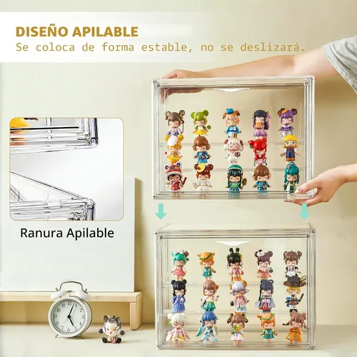Miniatura 4 de LXLXXL Vitrina acrílica para coleccionables, 3 capas, ajustable, con puerta magnética, caja de exhibición transparente apilable para figuras