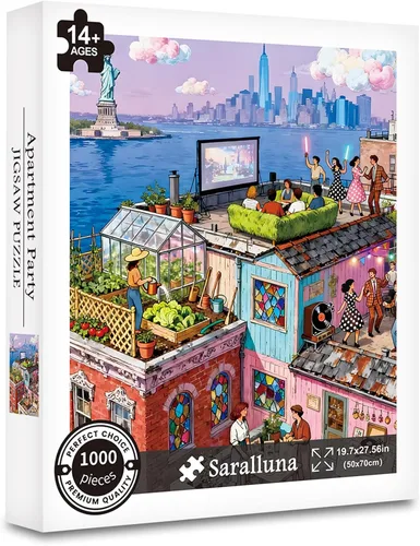 Miniatura 2 de Rompecabezas para adultos de 1000 piezas, rompecabezas de reunión en la azotea, rompecabezas de 1000 piezas para adultos NYC Rooftop Illustration