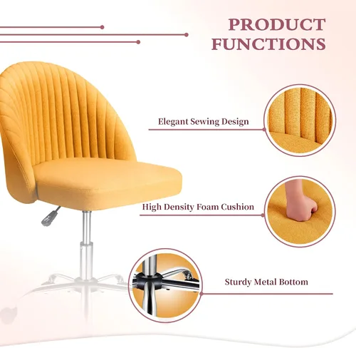 Miniatura 4 de JUMMICO Silla de escritorio para oficina en casa, silla de tocador, tapizada, ajustable, con respaldo medio, giratoria, sin brazos, sillas