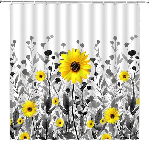 Miniatura 8 de Cortina de ducha floral negra elegante tulipán negro blanco y negro, diseño moderno de impresión artística única, juego de decoración de baño