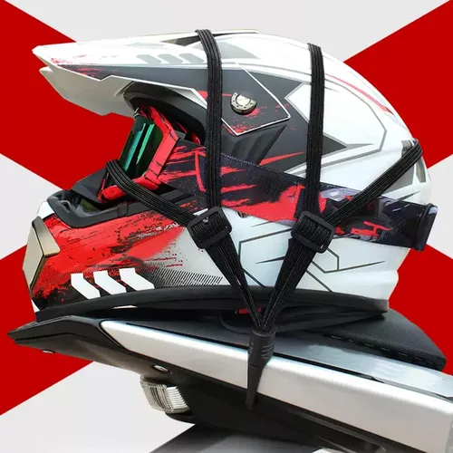 Miniatura 2 de 2 piezas de correa elástica retráctil de alta calidad para casco de motocicleta en negro, con malla para casco y 2 ganchos (23.6")