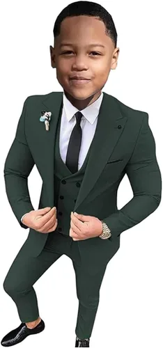 Traje de 3 piezas con solapa de muesca, traje de fiesta para niños de un solo pecho, traje de fiesta de flores para niños, blazer y pantalones
