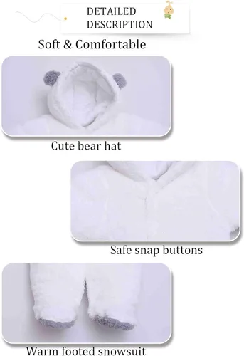 Miniatura 5 de XMWEALTHY Ropa unisex para bebé, abrigos de invierno, lindo overol para recién nacido, traje de nieve, registro para artículos esenciales del bebé