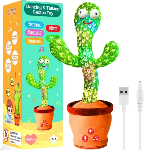 Juguete recargable de cactus parlante que baila que imita la espalda, juguete de bebé de cactus cantante, juguetes educativos para bebés de 18 meses