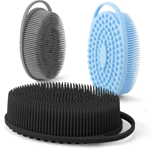 Exfoliante corporal de silicona, esponja de lufa, cepillo de baño, juego de 3 cepillos suaves para el cuerpo, para ducha y baño, espuma rica, fácil