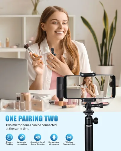 Miniatura 2 de Micrófonos Lavalier inalámbricos compatibles con iPhone, teléfono Android, computadora, mini micrófono inalámbrico profesional para grabación