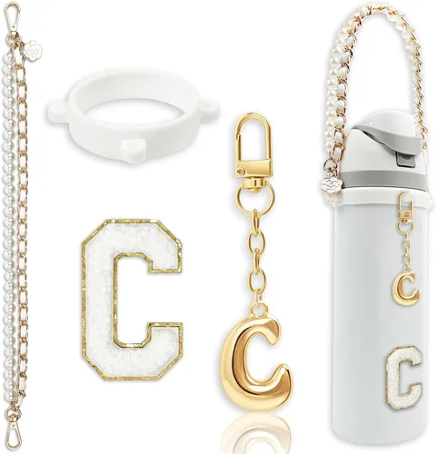 Miniatura 9 de Letter Handle Strap Accessories with Cute Initial Charm Compatible with Owala Water Bottle 24oz 32oz 40oz Owala Kids Púrpura