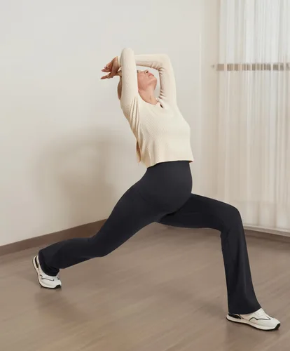 Miniatura 5 de IUGA Pantalones de maternidad con forro polar con bolsillos, pantalones de yoga de maternidad, pantalones de embarazo acampanados con corte de bota