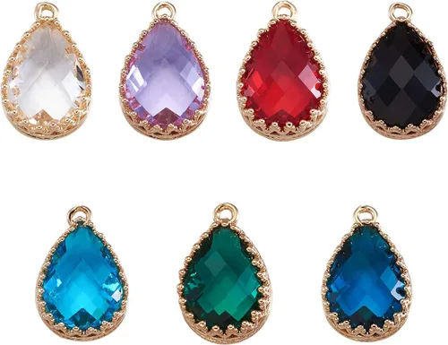 Miniatura 20 de Cheriswelry 48 colgantes de diamantes de imitación de resina en forma de lágrima con ajustes de latón dorado con diamantes de imitación facetados