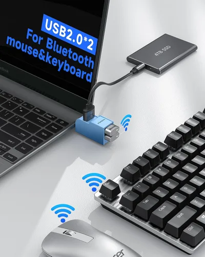Miniatura 2 de Adaptador USB 3.0 de 3 Puertos, Hub USB con 1 Puerto USB 3.0 y 2 Puertos USB 2.0, Divisor de Puerto USB Portátil para Teclado, Disco Duro Móvil, Azul