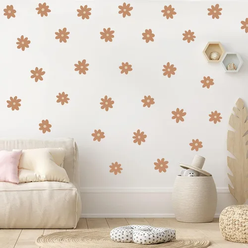 Miniatura 12 de iinuu Calcomanías de pared de flores de margaritas rosadas, calcomanías de vinilo retro floral para pared, decoración artística Groovy Y2K