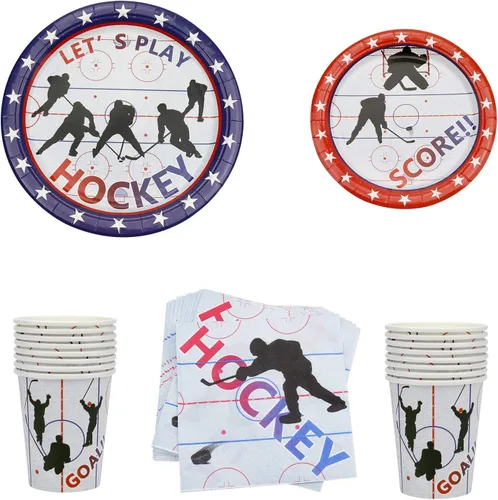 Miniatura 5 de Suministros para fiestas de hockey – Paquete de fiesta temática de hockey sobre hielo para fanáticos del hockey sobre hielo para el día de partido