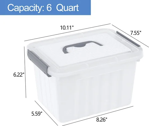 Miniatura 2 de Contenedores pequeños de 6 cuartos de galón con tapas, caja de almacenamiento de plástico transparente con asa, 6 paquetes