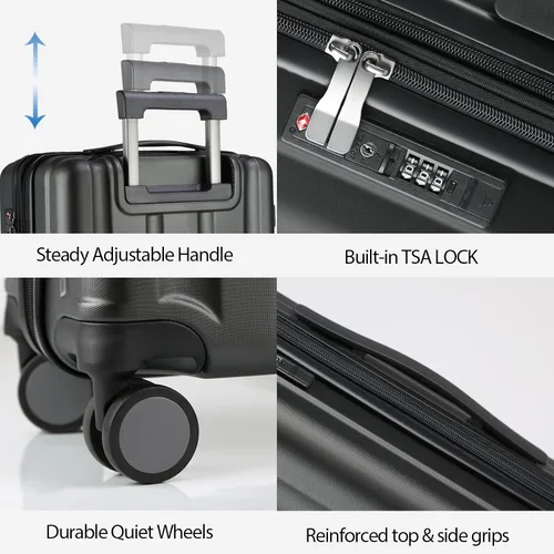 Miniatura 4 de KROSER Equipaje de mano con ruedas giratorias y cerradura TSA integrada, maleta duradera con ruedas, Negro