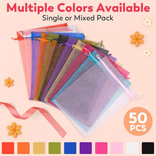 Miniatura 3 de Crweety 50 bolsas de organza blanca de 6 x 9 pulgadas, bolsas de regalo de malla grandes con cordón, bolsas de joyería, bolsa de malla con cordón