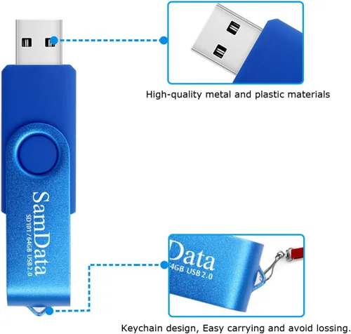 Miniatura 4 de SamData - Memoria USB de 64 GB, 2 unidades, unidad de pulgar con luz LED para almacenamiento y copia de seguridad (2 colores: negro y azul)