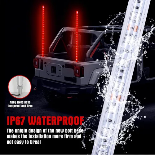 Miniatura 4 de 2 PIEZAS 1.2M Luz LED Roja de Látigo para Camión, BESTZHEYU Luz de Látigo LED de 4 Pies para ATV UTV, Antena de Látigo para RZR Polaris Todoterreno