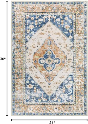 Miniatura 2 de Lahome - Tapete con diseño bohemio, pequeño, antideslizante, lavable, ultradelgado, con estampado oriental desgastado, para entrada, cocina