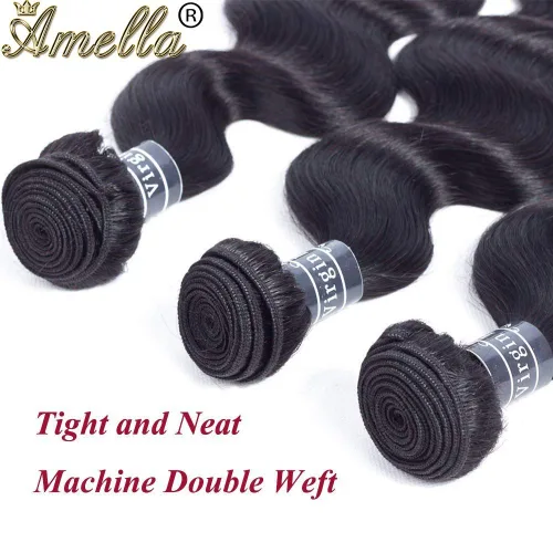 Miniatura 4 de Amella 3 paquetes de 3 mechones de cabello virgen brasileño ondulado (8, 10, 12 pulgadas), negro natural) 8A, 100% sin procesar, cabello humano