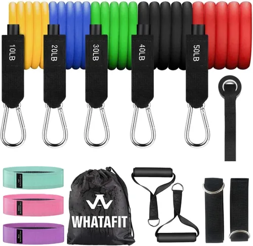 Miniatura 9 de WHATAFIT Bandas de resistencia, bandas de ejercicio, bandas de resistencia para entrenamiento, bandas de entrenamiento con asas para hombres y Multi